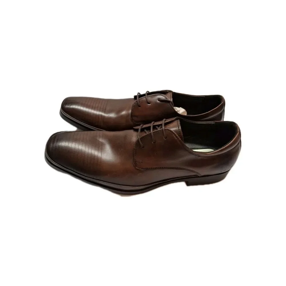 Kenneth Cole New York Derby Set Your Clock Brown Leather Round Toe Shoes Sz 10.5